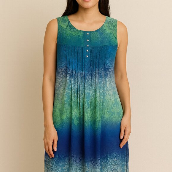 NWT Rabbit Rabbit Dress Sz 16 Blue Green Sleeveless Sundress Summer Vacation - Picture 1 of 15